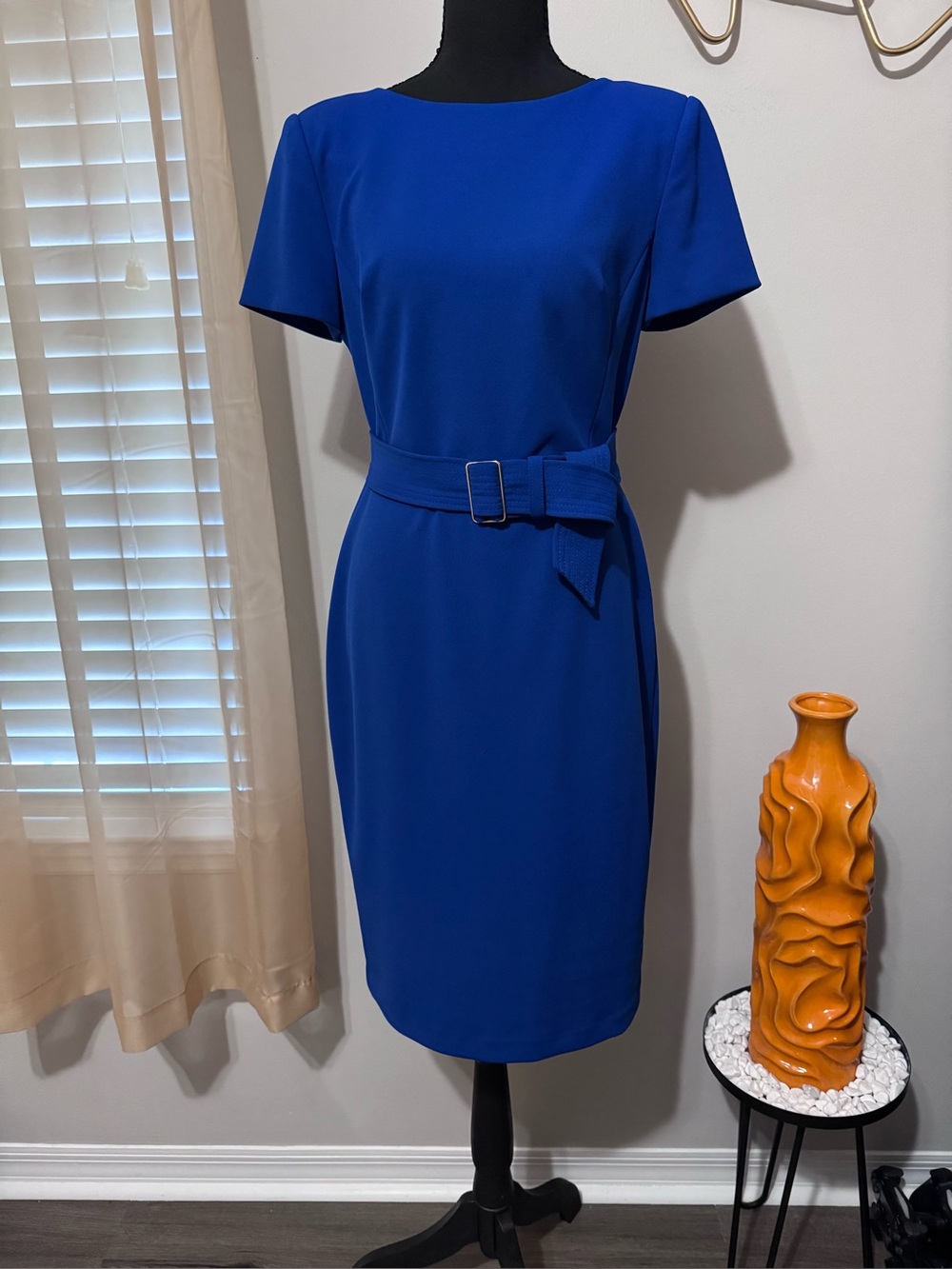 Calvin Klein Cobalt Blue Belted Midi Dress